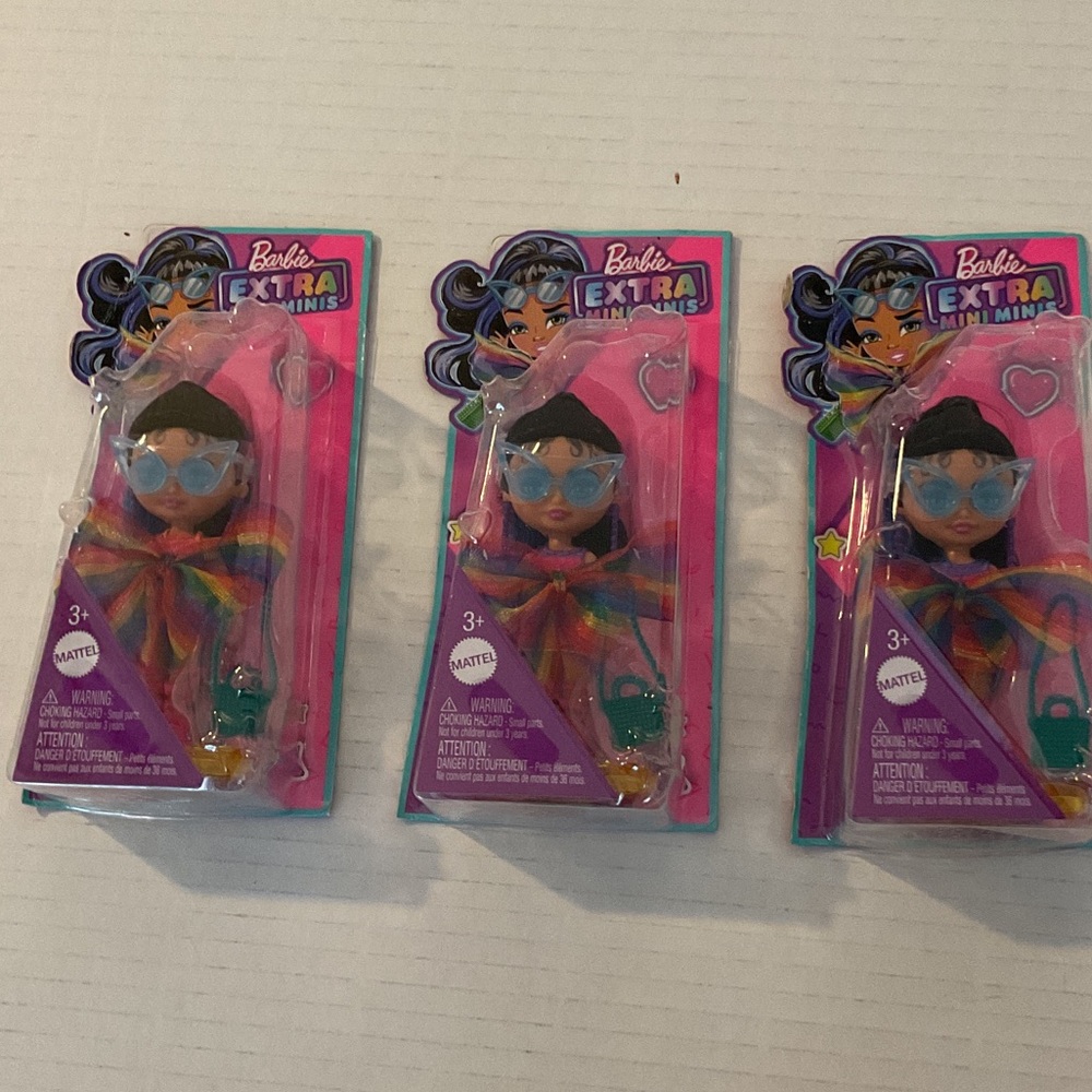 3 Barbie Extra Minis Doll Colorful Rainbow Outfit Blue Streaked Hair